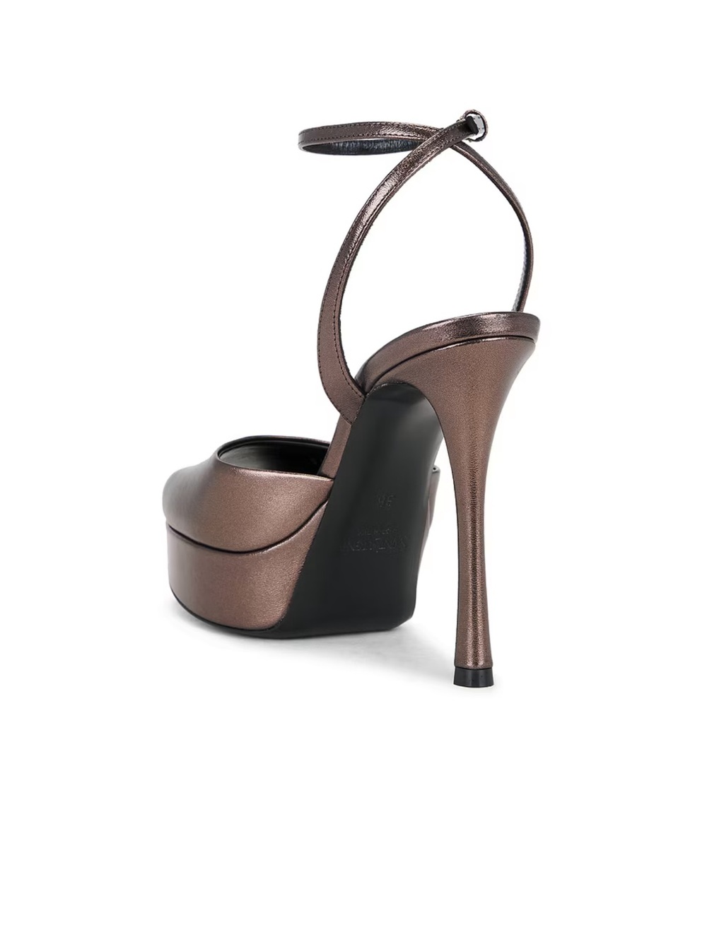 Saint Laurent Bronze Metallic Peep-Toe Ankle-Strap Sandals Le Scandale - Picture 3 of 10